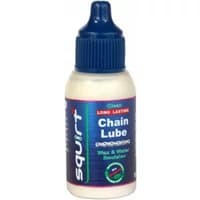 White Squirt Chain Lube 15ml bottle with blue cap and label, featuring red and blue text.