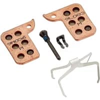 SRAM hydraulic disc brake pads, sintered with steel backing, copper color, includes bolt, clip, and spring.