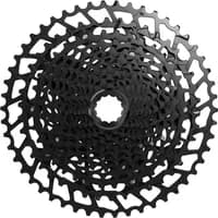 Black SRAM PG-1230 Eagle 12-speed cassette with 11-50T range, featuring a layered sprocket design.