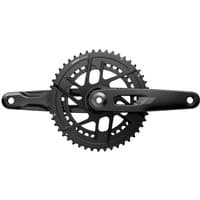Black SRAM Rival E1 DUB crankset with direct mount chainring, sleek design, and visible gear teeth.
