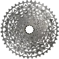 Silver SRAM XG-1251 D1 12-speed cassette with 10-44T gear range, intricate sprocket design.
