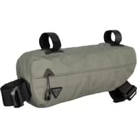 Green Topeak Midloader frame bag with black straps, triangular logo, and zippered closure.