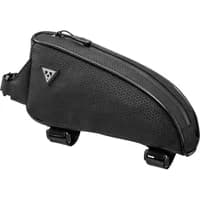 Black Topeak Toploader frame bag with textured surface, zipper closure, and adjustable straps for bike attachment.