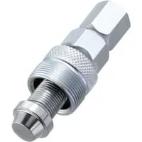 Silver Topeak Universal Crank Puller with knurled grip, threaded body, and hexagonal end for bicycle maintenance.