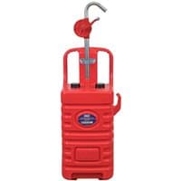 Red Sealey 55L mobile dispensing tank with rotary pump, curved spout, and sturdy handles.