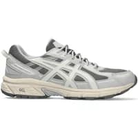 Gray and white Asics Gel-Venture 6 children's sneakers with mesh upper and cushioned sole.