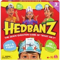 Headbanz 3rd Edition Game box with cartoon characters wearing headbands, colorful background, and game cards displayed.