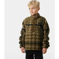 Brown Helly Hansen juniors' sweater with houndstooth pattern, quarter zip, and high collar, worn by a child.