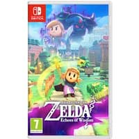 Nintendo Switch game case, The Legend of Zelda: Echoes of Wisdom, featuring cartoon characters and a fantasy landscape.