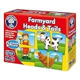 Orchard Toys Farmyard Heads and Tails game box with colorful farm animal and farmer illustrations, 24 chunky cards.