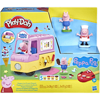 Play-Doh Gurli Pig Ice Cream playset with pink ice cream truck, Gurli Pig figures, and colorful molds.
