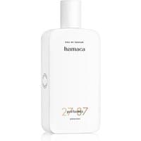 White rectangular bottle of 27 87 Hamaca Eau de Parfum, 87 ml, with minimalist design and gold lettering.