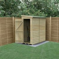 Wooden shiplap shed, 6'x3', windowless, pressure-treated, pent roof, natural finish, set against a wooden fence.