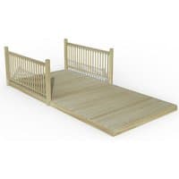 Wooden patio deck kit with railings, 8' x 16', light brown finish, slatted design, by Forest Garden.