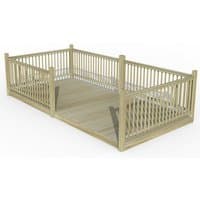 Wooden patio deck kit with railings, light wood finish, rectangular 8' x 16' size by Forest Garden.