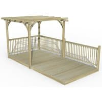 Wooden pergola deck kit with slatted roof, railing, and spacious platform, measuring 8' x 16' by Forest Garden.