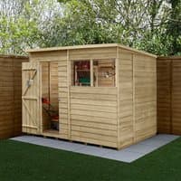 Wooden pent shed, 8'x6', overlap panels, single door, window, pressure-treated timber, natural finish, Forest Garden.