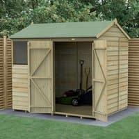 Wooden shiplap shed, 8'x6', reverse apex roof, double doors open, pressure treated, 25-year guarantee, green roof.