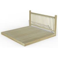Wooden 8' x 8' patio deck kit with slatted back fence, natural finish, rectangular shape, by Forest Garden.