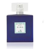 Blue rectangular Acqua dell'Elba perfume bottle with white label and silver spray cap.
