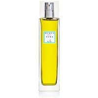 Clear glass bottle of Acqua dell'Elba citrus room spray with yellow liquid and silver spray nozzle.