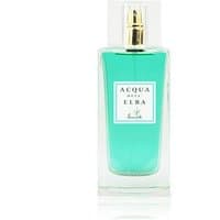 Clear glass bottle with turquoise liquid, gold spray nozzle, and white label for Acqua dell'Elba Donna Arcipelago perfume.