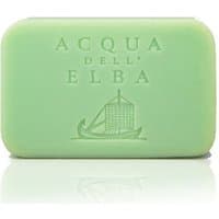 Green rectangular Acqua dell'Elba soap with embossed logo and sailboat design, 150 g.