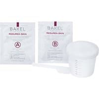 Bakel Resurex-skin anti-aging face mask set with two sachets labeled A and B, white mixing cup, and spatula.