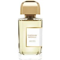 Clear glass bottle of Bdk Tubereuse Imperiale Eau de Parfum with gold cap and white label, 100 ml size.