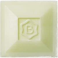 Square pale green soap with embossed "B" logo in center, beveled edges, 100g by Benamor.