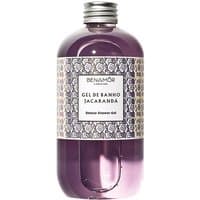Purple Benamor Jacaranda Shower Gel in clear bottle with ornate black and white label, 500 ml size.
