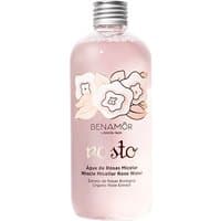 Benamor Micellar Rose Water 300 ml bottle with pink liquid, floral label, and silver cap.