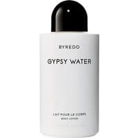 Byredo Gypsy Water Body Lotion, 225 ml white bottle with black cap, minimalist black text design.