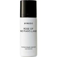 White Byredo Rose of No Man's Land hair perfume bottle with black cap and bold black text.