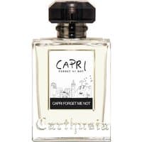 Carthusia Capri Forget Me Not Eau de Parfum, 100 ml, clear glass bottle with black cap and cityscape label.