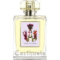 Carthusia Fiori di Capri Eau de Parfum 100 ml, clear glass bottle with floral label and square gold cap.