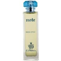 Clear glass bottle with blue cap, Carthusia Fiori di Capri floral room spray, elegant label design.