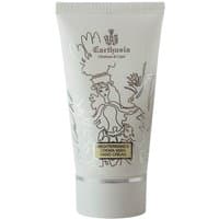 Carthusia Mediterraneo hand cream 75 ml in a white tube with decorative black illustrations and gold label.