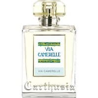 Clear glass bottle of Carthusia Via Camerelle Eau de Parfum, 100 ml, with a square label and gold-accented cap.