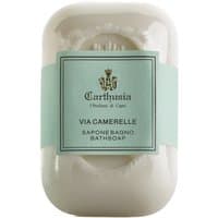 Carthusia Via Camerelle soap, 125g, white oval bar with embossed logo, wrapped in a pale green label.