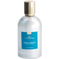 Clear bottle of Aqua Motu Intense Eau de Parfum with blue label and gold cap, 100 ml, by Comptoir Sud Pacifique.