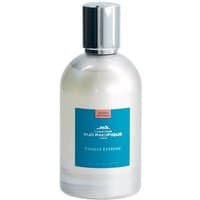 Clear glass bottle with silver cap, blue label featuring "Vanille Extreme" text, Comptoir Sud Pacifique women's perfume.