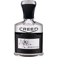 Creed Aventus Eau de Parfum 50 ml bottle, black cap, silver label with horseman design, men's chypre fragrance.