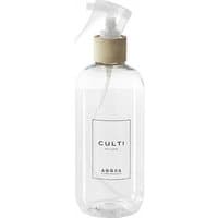 Clear Culti Aqqua Trigger woody room spray with beige nozzle and minimalist label in a transparent bottle.