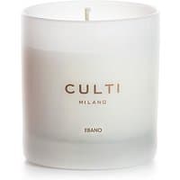 Frosted glass jar with white wax, labeled "Culti Milano Ebano," featuring a single wick.