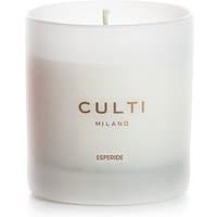 Frosted glass Culti Esperide citrus candle with white wax and minimalist gold lettering.