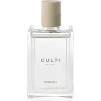 Clear rectangular bottle of Culti Tessuto room spray with beige cap and minimalist label design.