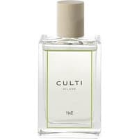 Clear rectangular bottle of Culti aromatic room spray with beige cap and minimalist label design.