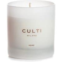 Culti Velvet Candle Classic with frosted glass jar and white wax, featuring "CULTI MILANO" and "VELVET" text in gold.