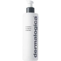 White Dermalogica Intensive Moisture Cleanser bottle with gray pump and bold gray text, 295 ml size.